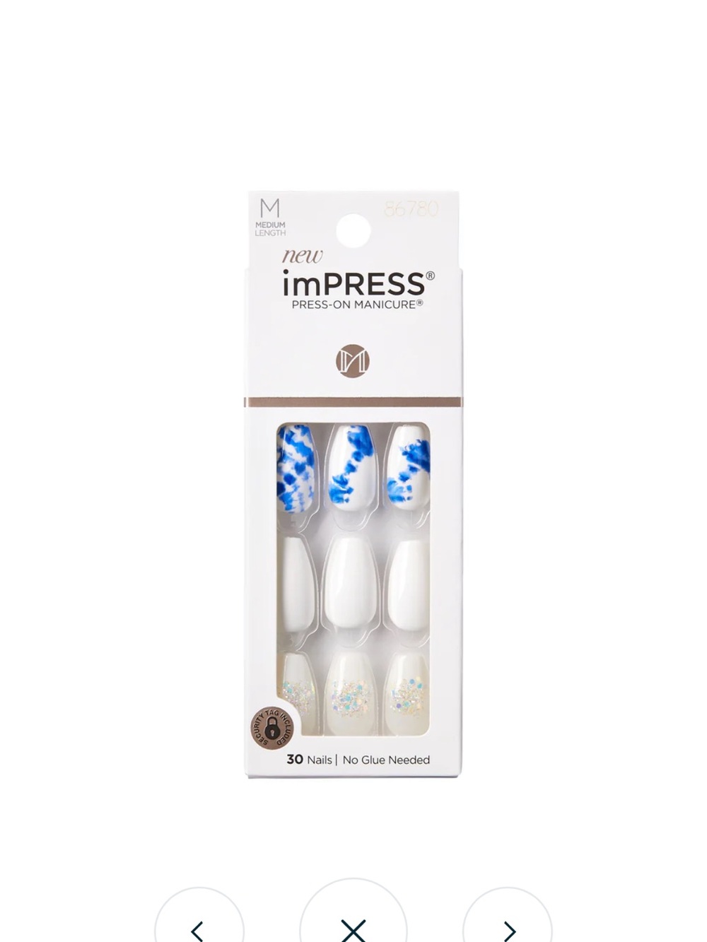 imPRESS White Press-On Nails with Blue Marble & Iridescent Accent